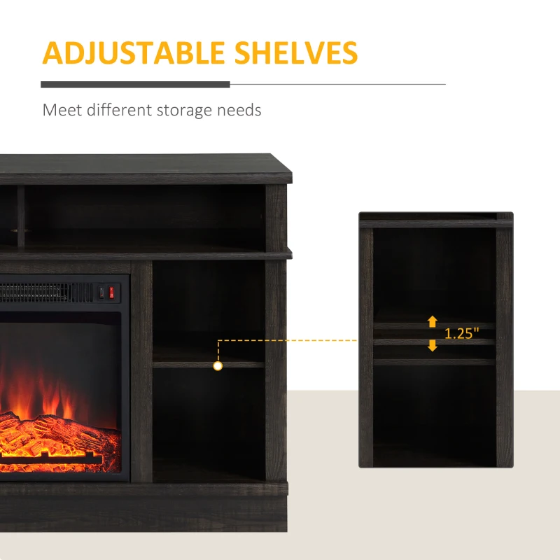 HOMCOM Electric Fireplace TV Stand for TV's up to 47" Flat Screen, Living Room Storage Cabinet, Entertainment Center with Adjustable Shelves, Cable Management, Espresso