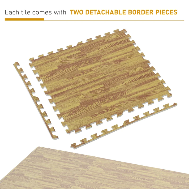 HOMCOM Soft EVA Foam Interlocking Floor Mats 96 Square Feet Exercise Workout Mat Kid Play Mat 24pcs(Light Grain Wood)