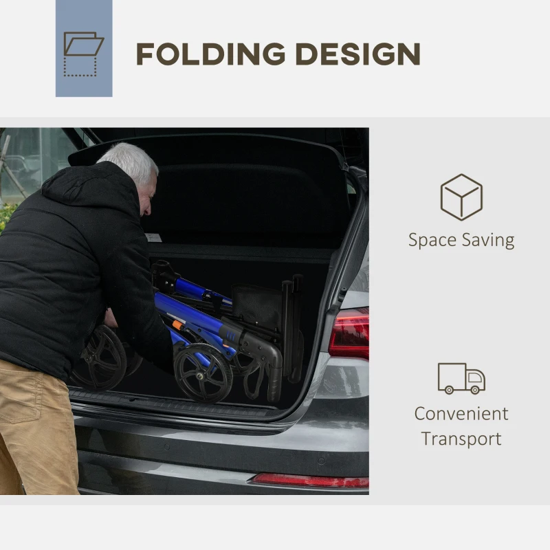 HOMCOM Rollator Walker for Seniors and Adults with 8'' Wheels, Seat, Aluminium Lightweight Folding Rolling Walker with Adjustable Handle, Storage Bag, Dual Brake, Blue