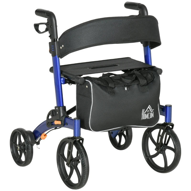 HOMCOM Rollator Walker for Seniors and Adults with 8'' Wheels, Seat, Aluminium Lightweight Folding Rolling Walker with Adjustable Handle, Storage Bag, Dual Brake, Blue