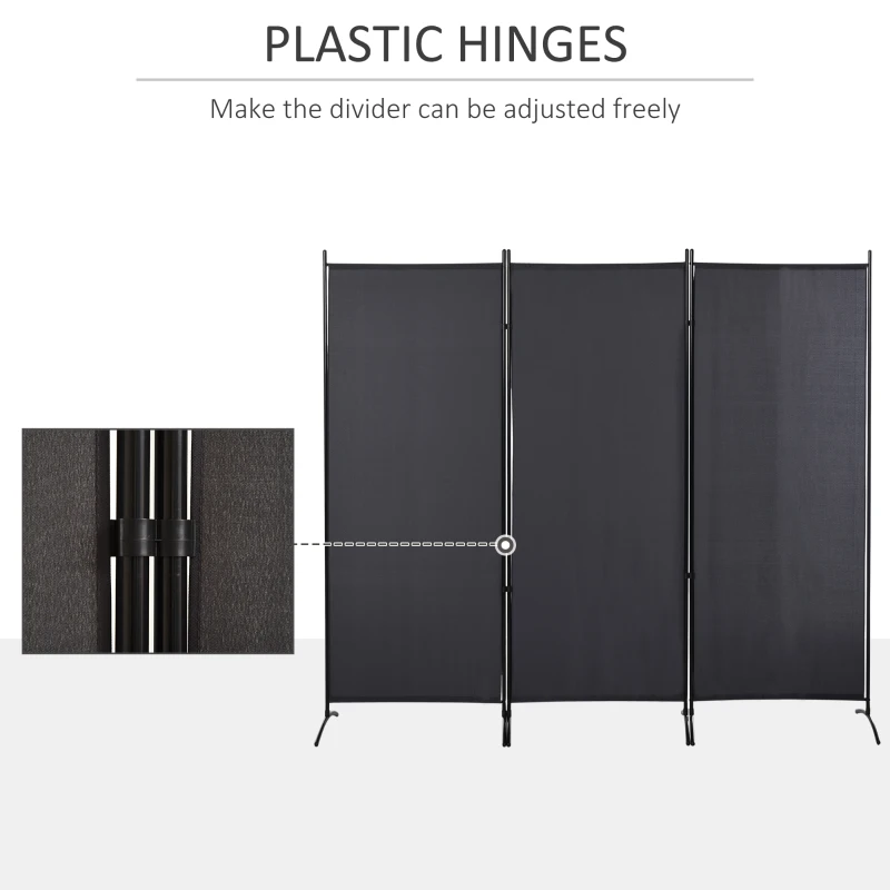 HOMCOM 6' 3 Panel Room Divider, Double Hinged Folding Wall Divider, Indoor Privacy Screen for Home Office,  Charcoal Grey