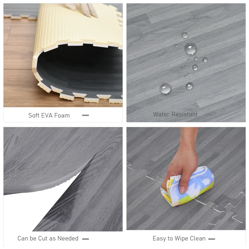 HOMCOM Soft EVA Foam Interlocking Floor Mats 96 Square Feet Exercise Workout Mat Kid Play Mat 24pcs (Grey)