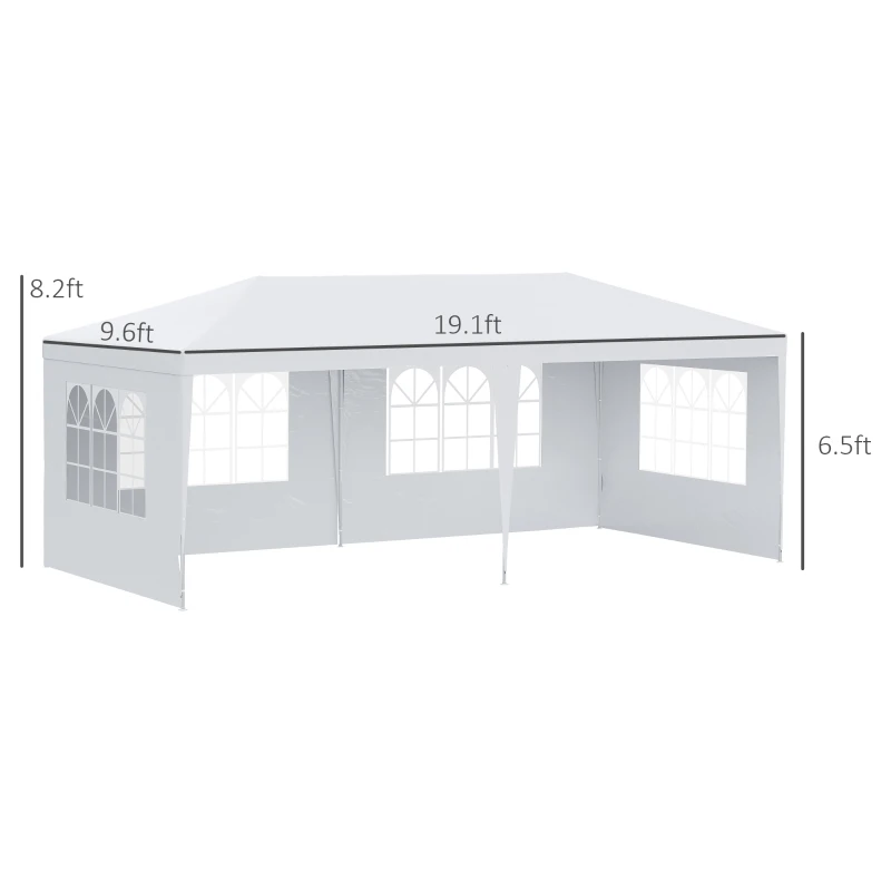 Outsunny 10' x 20' Party Tent Outdoor Event Camping Gazebo Canopy with 4 Removable Sidewalls (White)