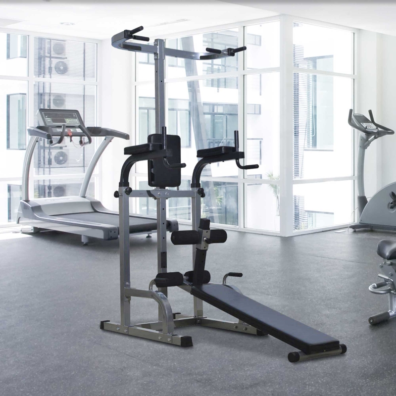 Soozier Power Tower with Dip Station Sit-up Bench Pull-up Bar Combo Exercise Ab