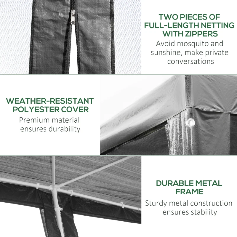 Outsunny 10' x 20' Party Tent Outdoor Canopy Garden Sun Shade with 8 Mosquito Mesh Netting and Zipper Door, Grey
