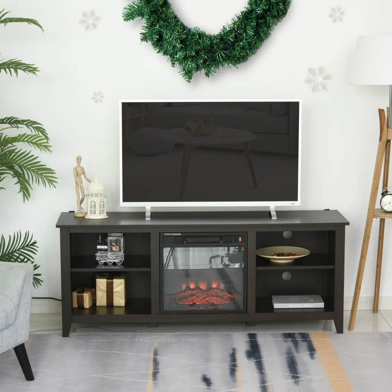 HOMCOM 60" W x 23.5" H Electric Fireplace Mantel TV Stand, Media Console Center Cabinet with 2 Adjustable Shelves, 4 Cable Management Holes and Fits up to 65" TV, Dark Brown