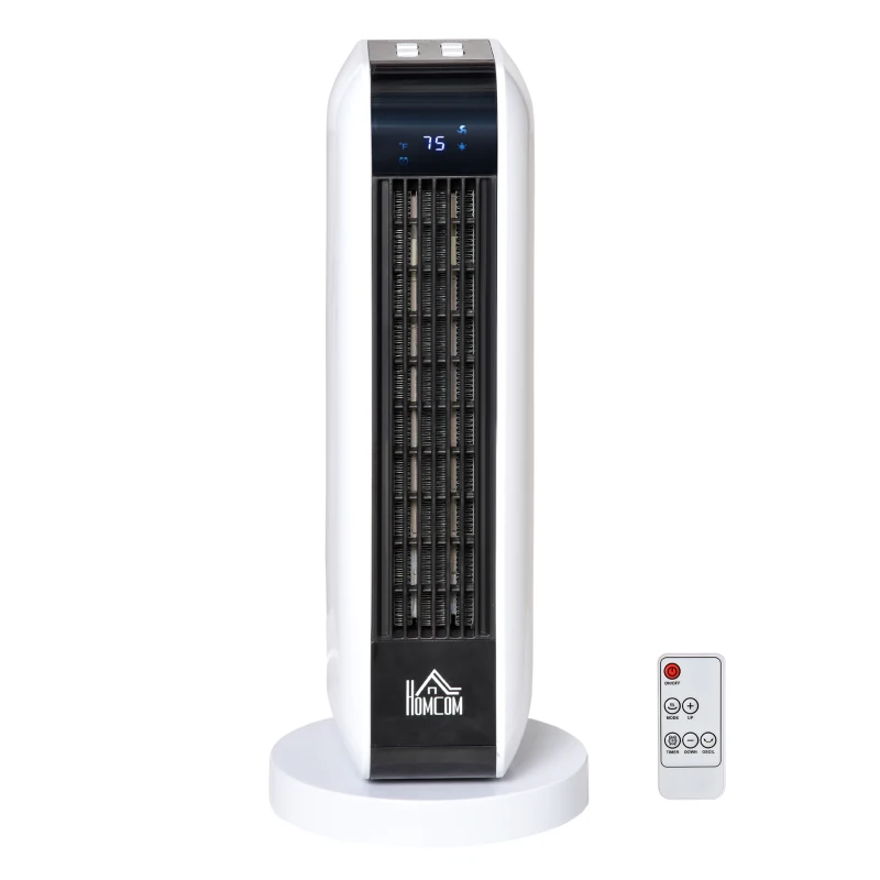 HOMCOM 1500W Ceramic Space Heater, 2-In-1 Oscillating Portable Heater with Three Heating Modes(High, Low, Fan), Timer, Remote Control, for Indoor Use, White