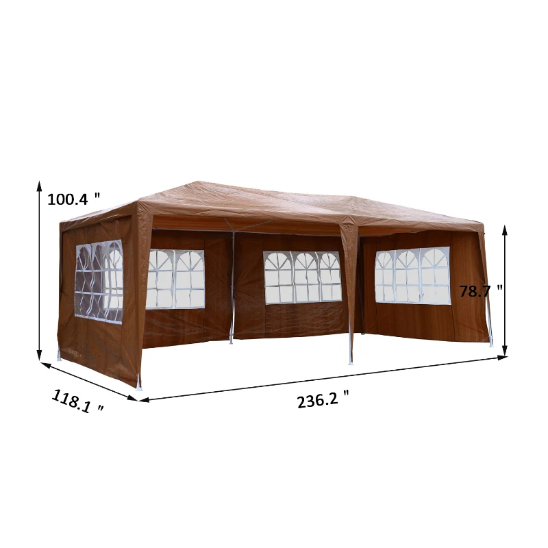 Outsunny 10’ x 20’  Party Tent Outdoor Event Camping Gazebo Canopy with 4 Removable Sidewalls (Coffee)