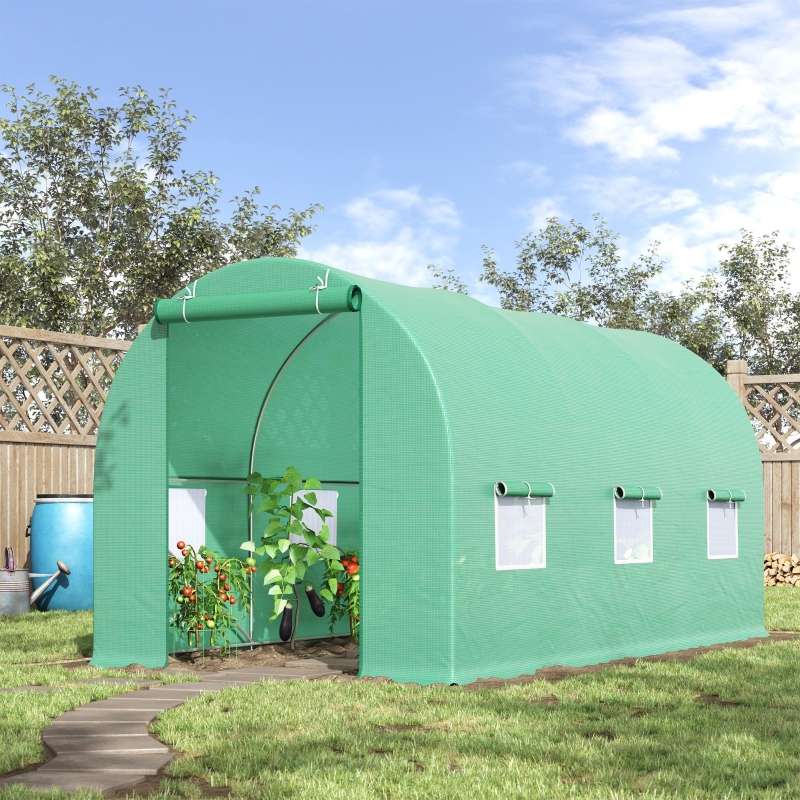 Outsunny 15x6.6x6.6ft Walk-in Dome Greenhouse Plant Seed Warm House Garden Green