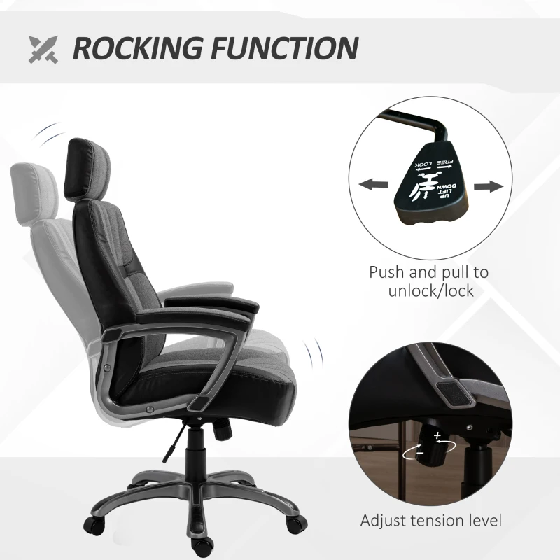 Vinsetto High-Back Home Office Chair 400lbs with Wide Seat, Linen PU High-Back Home Chair, Computer Desk Chair with Adjustable Height, Swivel Wheel, Black/Grey