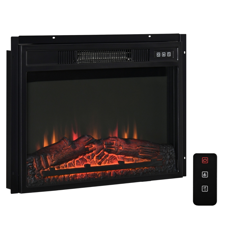 HOMCOM 23" Electric Fireplace Insert for Wooden Cabinet or Mantle Frame, Recessed Fireplace Heater with Realistic Log Flames, and Adjustable Brightness, 1400W, Black