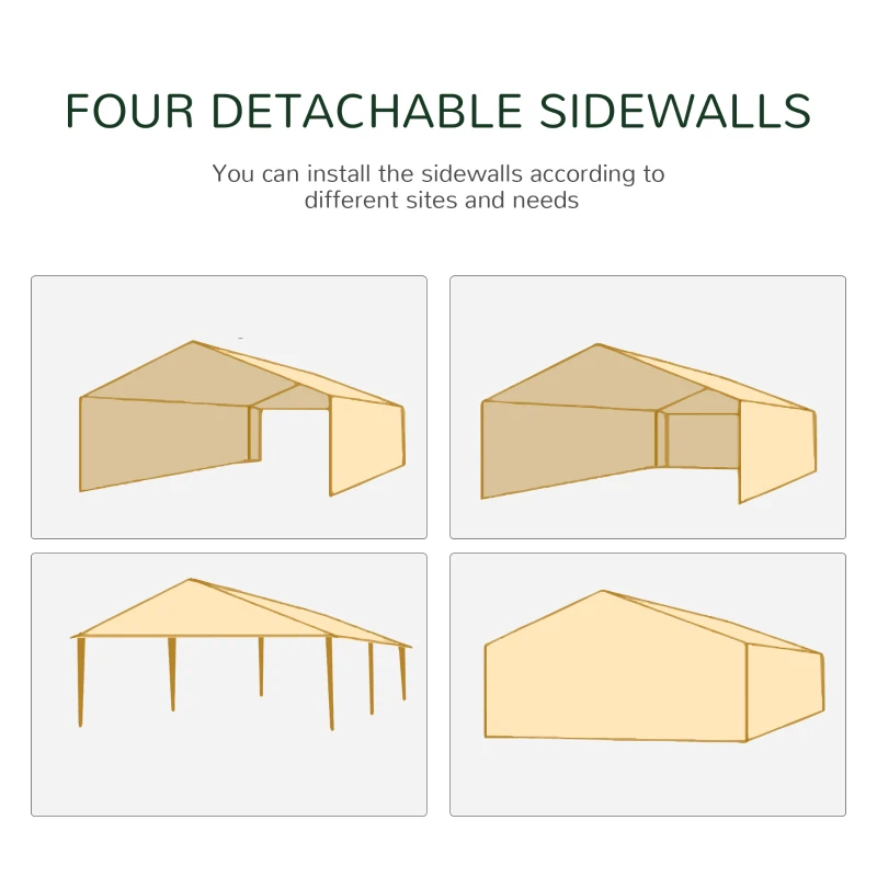 Outsunny 10' x 20' Gazebo Canopy Party Tent for Outdoor Event with Wind Ropes and Ground Stakes w/ 2 Window and 2 Side Removeable Walls