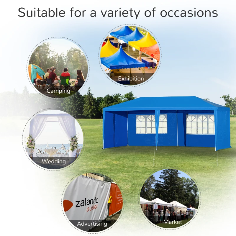 Outsunny 10' x 20' Gazebo Canopy Party Tent for Outdoor Event with Wind Ropes and Ground Stakes w/ 2 Window and 2 Side Removeable Walls