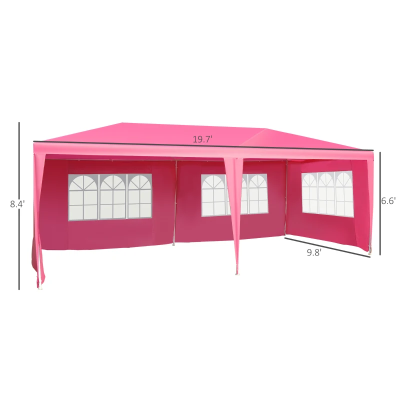 Outsunny 10' x 20' Party Tent Outdoor Event Camping Gazebo Canopy with 4 Removable Sidewalls (Pink)