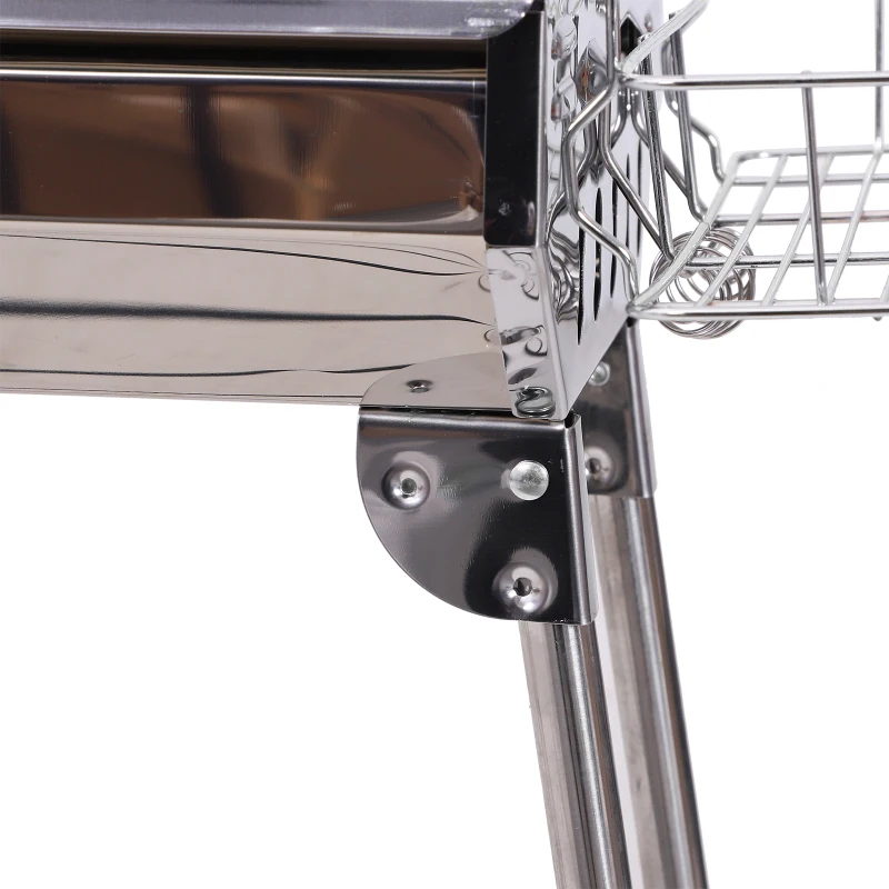 Outsunny 41" Foldable Charcoal Grill Camp BBQ Picnic Cooker Stainless Steel Barbecue Smoker Seasoning Plate Outdoor Backyard Cooking with Storage Shelf