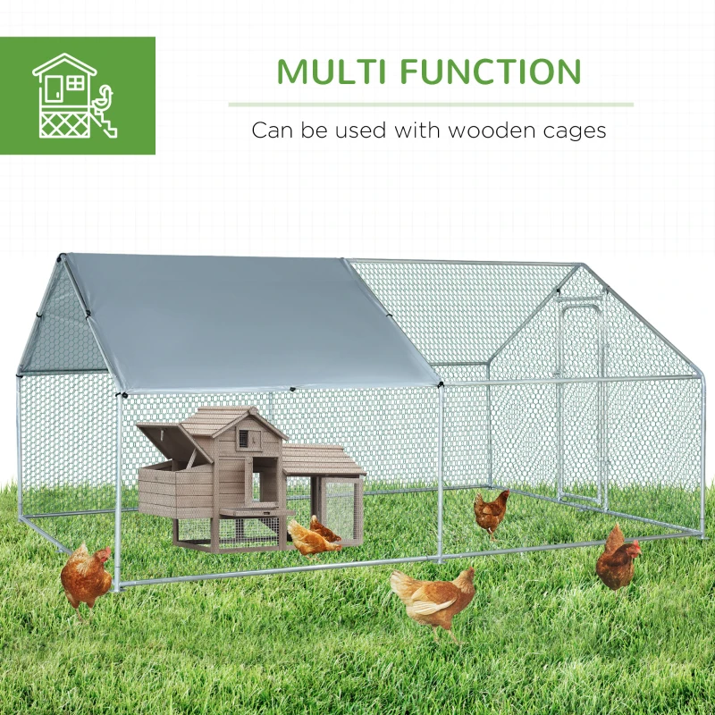 PawHut Large Chicken Coop Metal Chicken Run for Chickens with Waterproof and Anti-U Cover, Spire Shaped Walk in Fence Cage Hen House for Outdoor and Yard Farm Use, 1.26" Dia, 9.8' x 13.1' x 6.4'