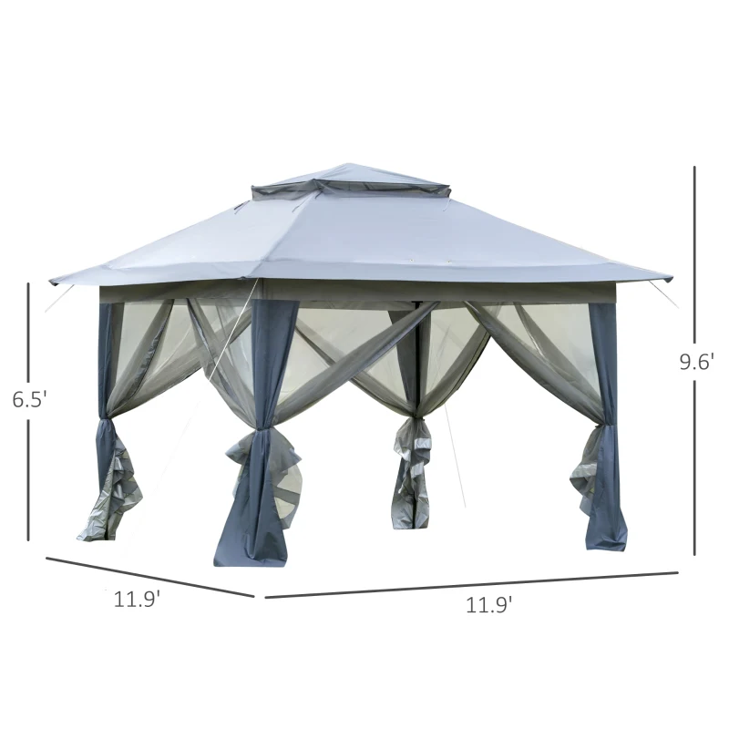 Outsunny 12' x 12' Foldable Pop-up Party Tent Instant Canopy Sun Shade Gazebo Shelter Steel Frame Oxford w/ Roller Bag, Grey