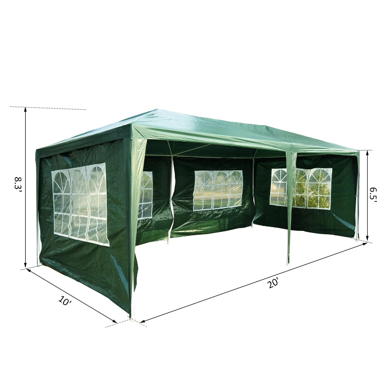 Outsunny 10' x 20' Party Tent Outdoor Event Camping Gazebo Canopy with 4 Removable Sidewalls (Green)