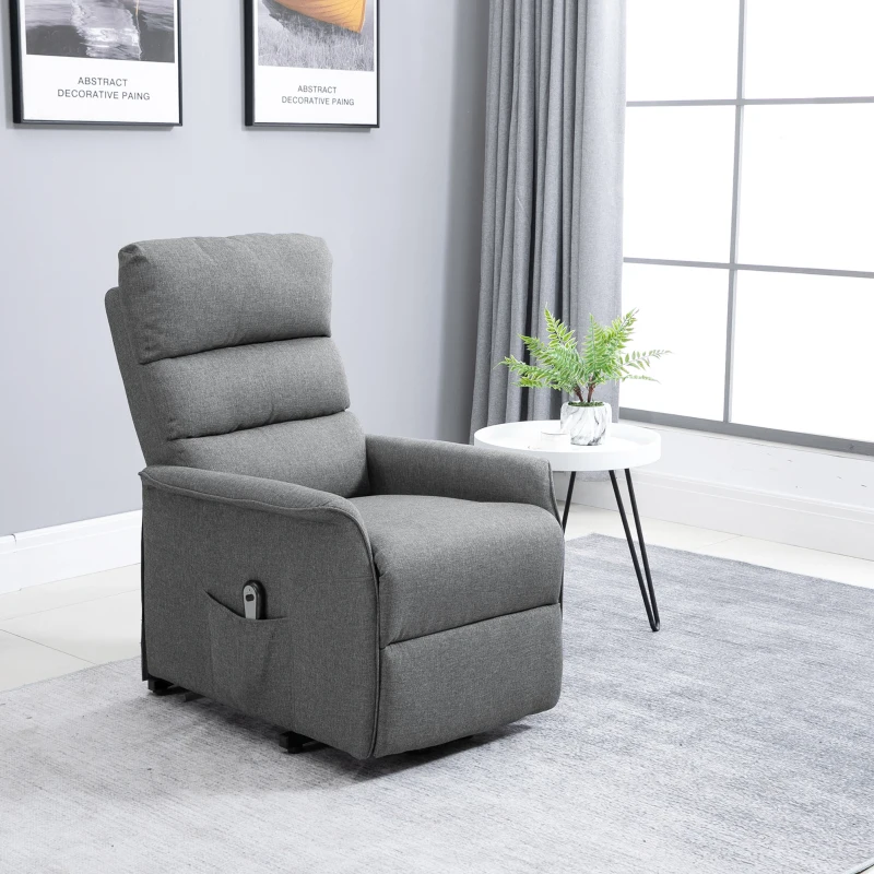 HOMCOM Power Lift Assist Recliner Chair for Elderly with Remote Control, Linen Fabric Upholstery Gray