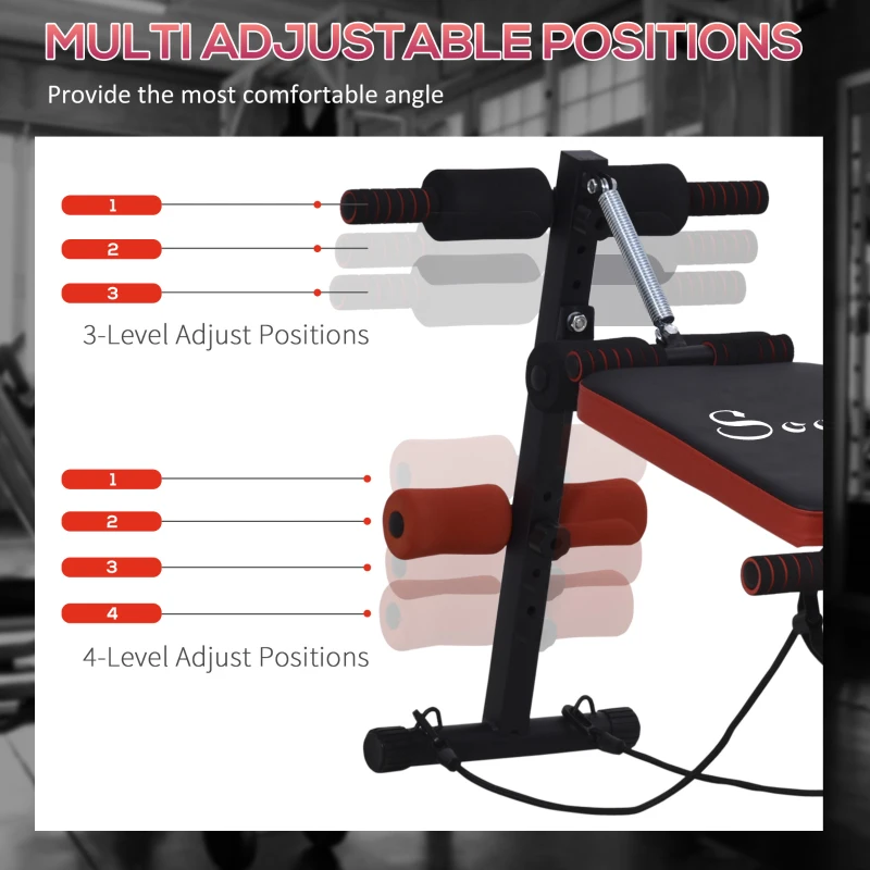 Soozier Sit Up Bench, Multifunctional Utility Fitness Equipment, Foldable Abdominal Training Workout with Elastic Rope, for Home Gym