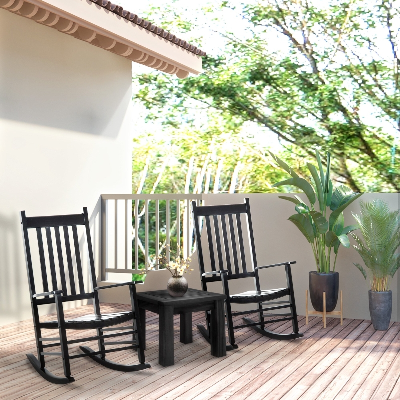 Outsunny Wooden Rocking Chair Porch Rocker Balcony Deck Outdoor Garden Seat Living Room