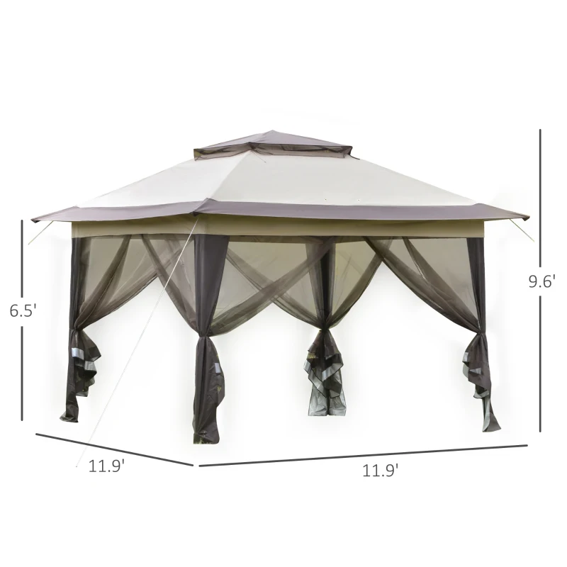 Outsunny 12' x 12' Foldable Pop-up Party Tent Instant Canopy Sun Shade Gazebo Shelter Steel Frame Oxford w/ Roller Bag, Khaki, Brown
