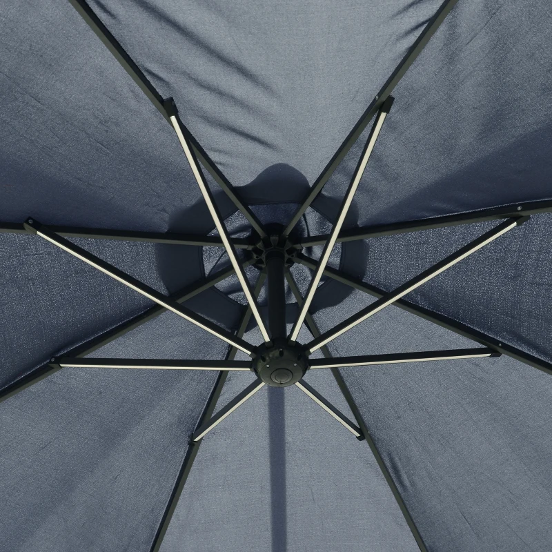 Outsunny 10ft Cantilever Solar Hanging Offset Umbrella Outdoor LED Lights Aluminum Market Banana Parasol Crank w/ Cross Base Garden Sun Shelter Blue