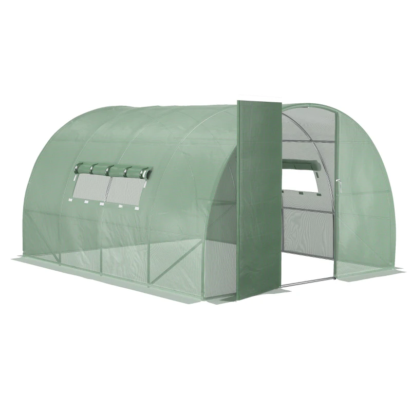 Outsunny 12.5 x 10 x 6.5ft Outdoor Walk-in Tunnel Greenhouse Portable Plant Gardening Warm House with PE Cover Green