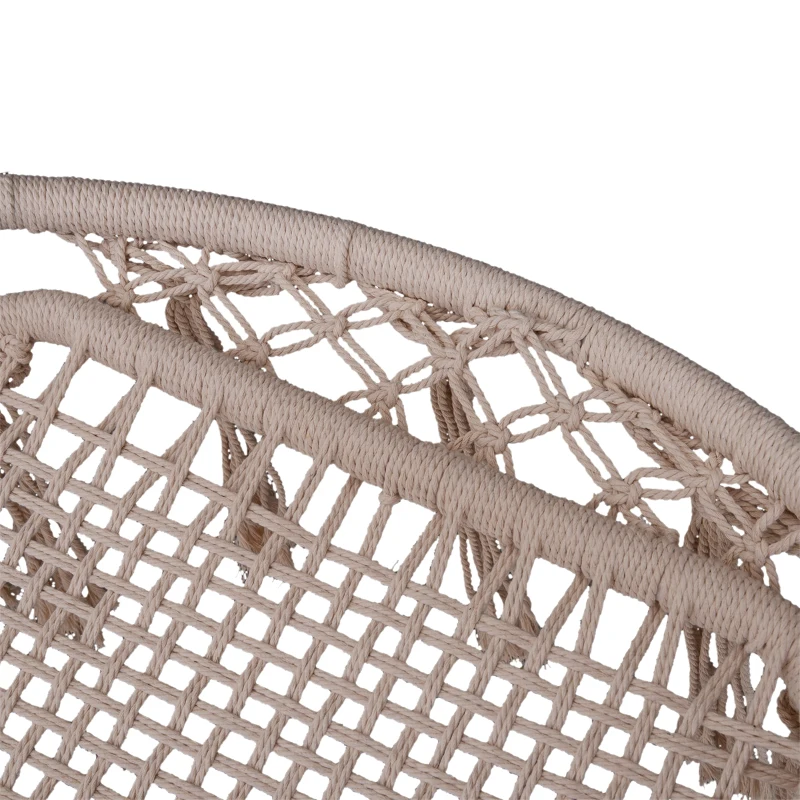 Outsunny Hanging Hammock Solid Single Swing Chair Indoor Outdoor Garden Braided Twisted Rope Reclining Sleeping Seat Beige