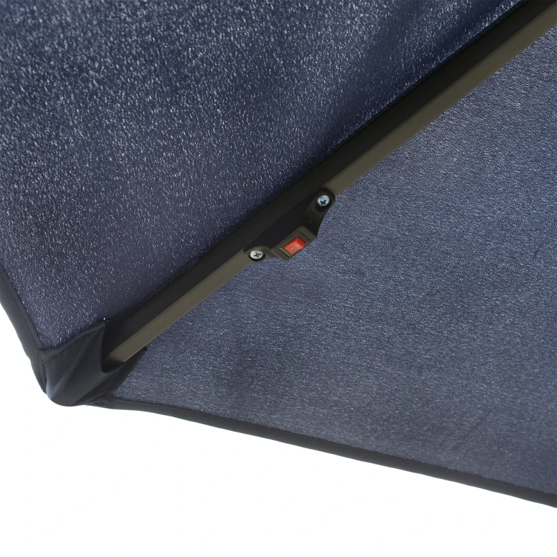 Outsunny 10ft Cantilever Solar Hanging Offset Umbrella Outdoor LED Lights Aluminum Market Banana Parasol Crank w/ Cross Base Garden Sun Shelter Blue