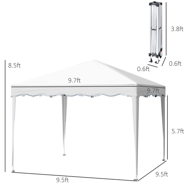 Outsunny 10' x 10' Pop Up Canopy Tent, Instant Shelter with Carry Bag, Adjustable Height, Garden Outdoor Party Tent, White