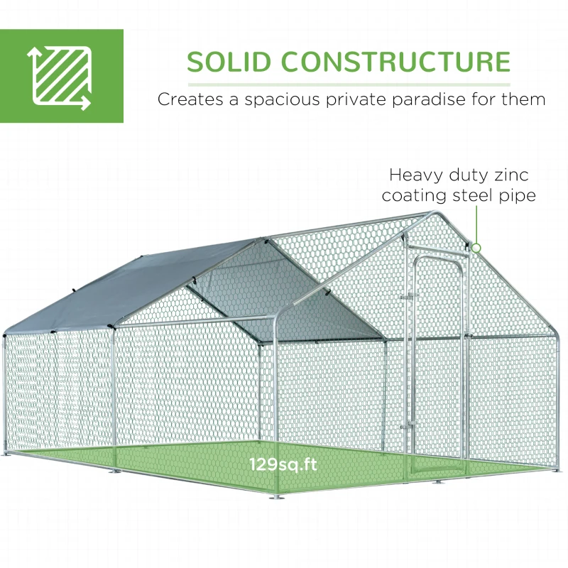 PawHut Large Chicken Coop Metal Chicken Run for Chickens with Waterproof and Anti-U Cover, Spire Shaped Walk in Fence Cage Hen House for Outdoor and Yard Farm Use, 1.26" Dia, 9.8' x 13.1' x 6.4'