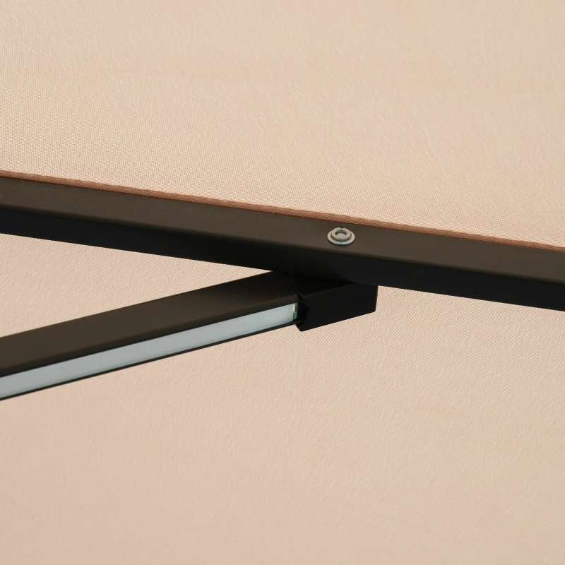 Outsunny 10ft Cantilever Solar Hanging Offset Umbrella Outdoor LED Lights Aluminum Market Banana Parasol Crank w/ Cross Base Garden Sun Shelter Beige