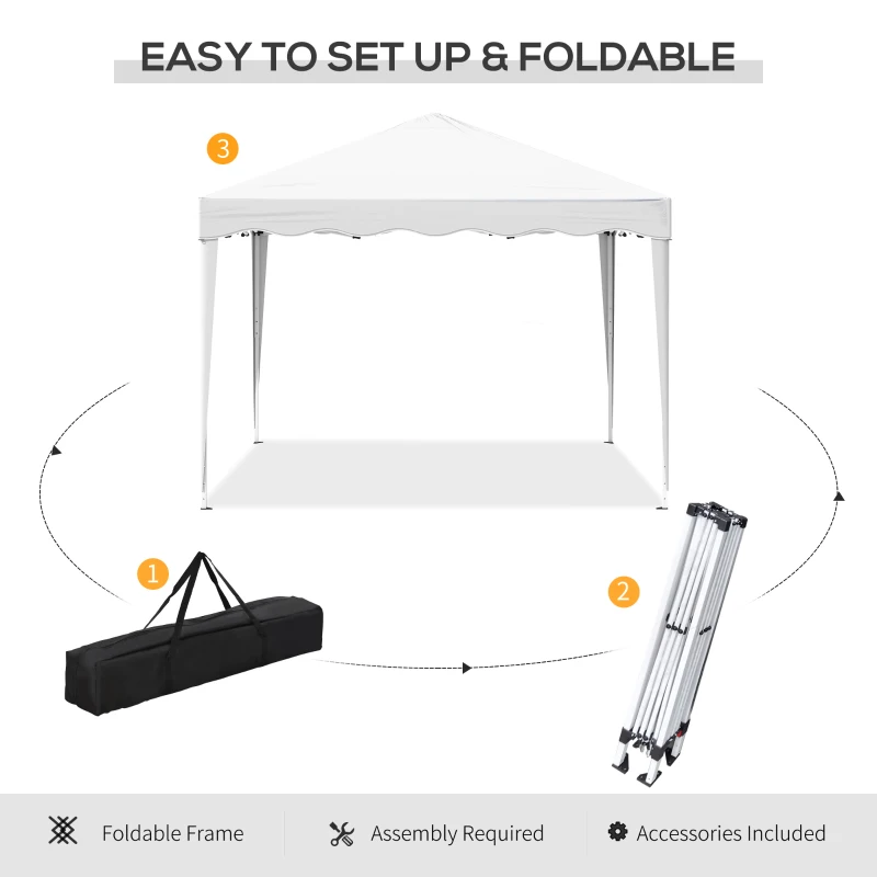 Outsunny 10' x 10' Pop Up Canopy Tent, Instant Shelter with Carry Bag, Adjustable Height, Garden Outdoor Party Tent, White