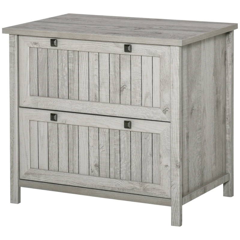 HOMCOM Retro Style 2-Drawer Lateral File Cabinet Chest with Hanging Bars, Wooden Documents Storage for Letter/Legal Size, Grey
