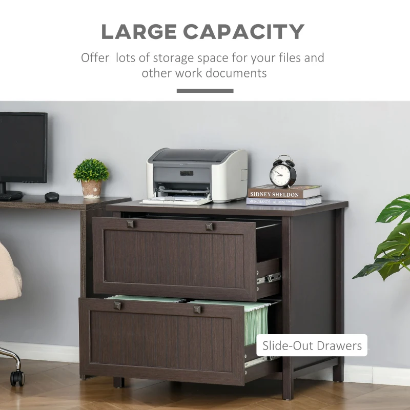HOMCOM Retro Style 2-Drawer Lateral File Cabinet Chest with Hanging Bars, Wooden Documents Storage for Letter/Legal Size, Brown
