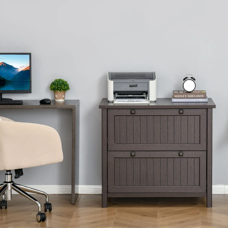 HOMCOM Retro Style 2-Drawer Lateral File Cabinet Chest with Hanging Bars, Wooden Documents Storage for Letter/Legal Size, Brown