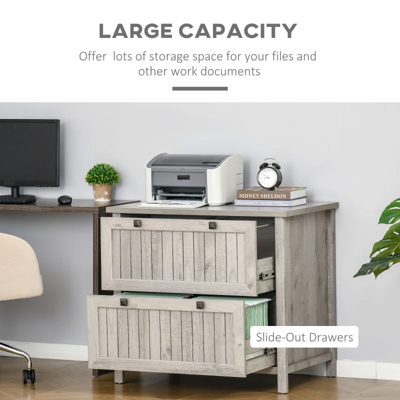 HOMCOM Retro Style 2-Drawer Lateral File Cabinet Chest with Hanging Bars, Wooden Documents Storage for Letter/Legal Size, Grey