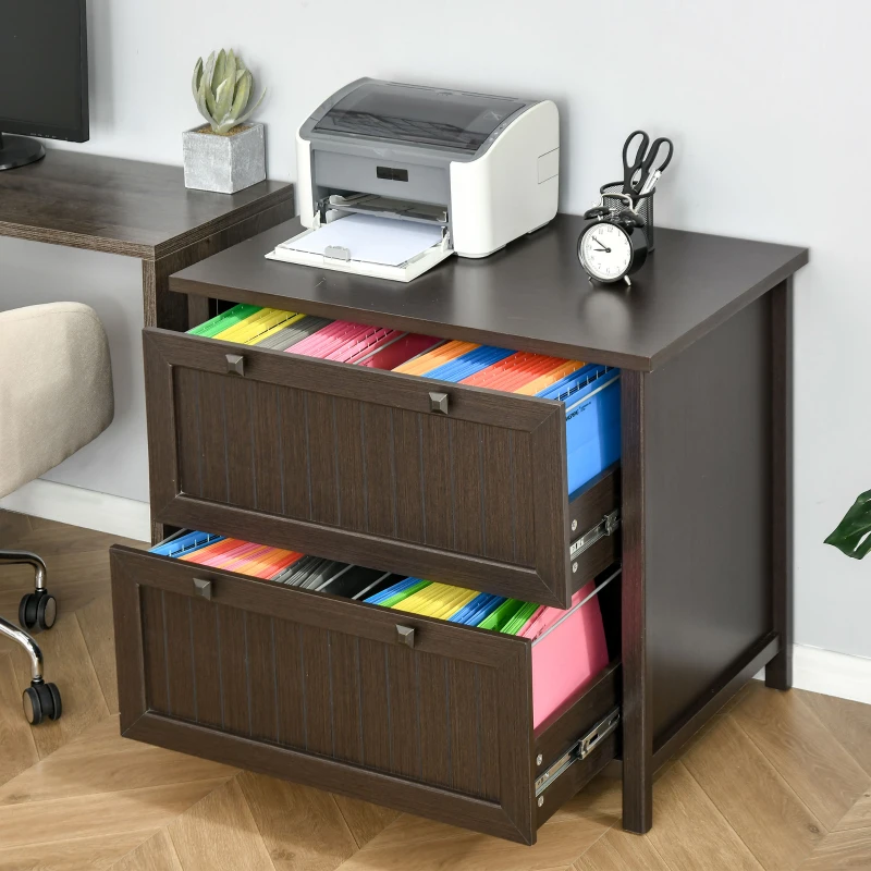 HOMCOM Retro Style 2-Drawer Lateral File Cabinet Chest with Hanging Bars, Wooden Documents Storage for Letter/Legal Size, Brown