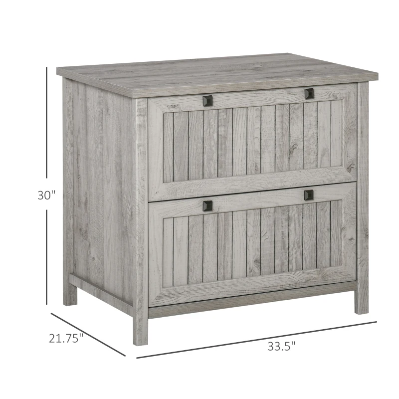 HOMCOM Retro Style 2-Drawer Lateral File Cabinet Chest with Hanging Bars, Wooden Documents Storage for Letter/Legal Size, Grey