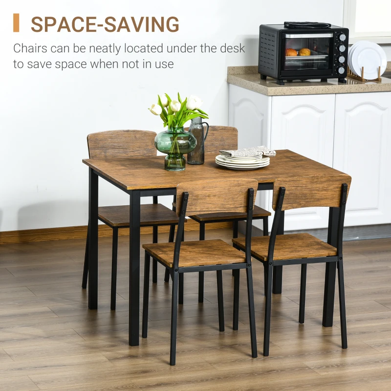 HOMCOM 5 Piece Modern Industrial Dining Table and Chairs Set for Small Space, kitchen, Dining room, Dark Walnut
