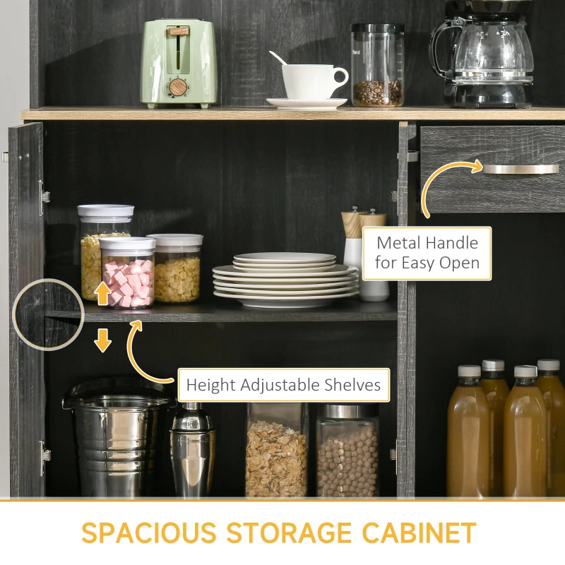 HOMCOM 71" Modern Buffet with Hutch, Standing Kitchen Hutch with Storage Cabinets, Drawer, Open Space with Microwave Stand, Black