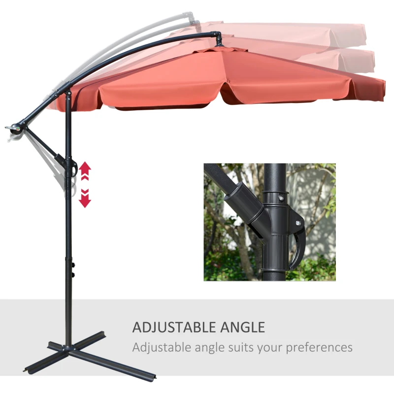 Outsunny 9' Cantilever Patio Umbrella, Wine Red - Elegant Hanging Sun Shade with Easy Handle for Outdoor Comfort