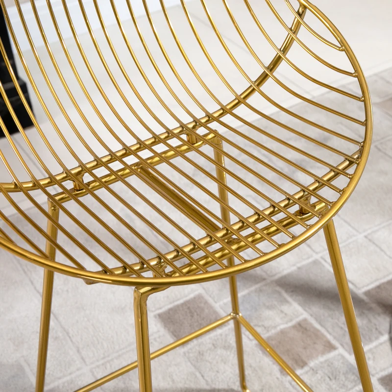 HOMCOM Modern Bar Stools Set of 2, Bar Height Barstools, 29.5" Seat Height Bar Chairs for Kitchen, Pub with Backrest and Footrest, Steel Frame, Gold