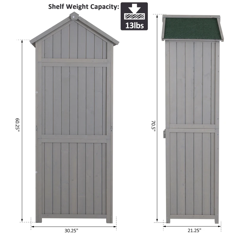 Outsunny 30" x 21" x 71" Garden Storage Shed, Outdoor Storage Shed with 3 Tier Shelves, Workshop Yard Tool Utility Storage House Water-resistant All-weather Cover Spire Roof, Grey