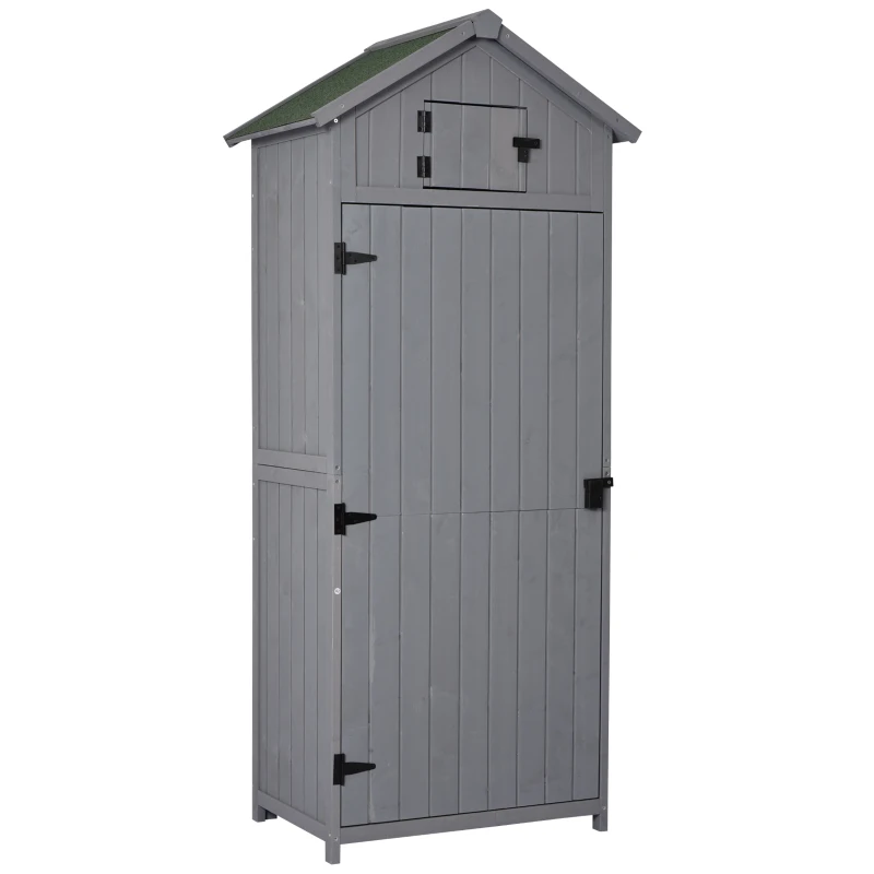 Outsunny 30" x 21" x 71" Garden Storage Shed, Outdoor Storage Shed with 3 Tier Shelves, Workshop Yard Tool Utility Storage House Water-resistant All-weather Cover Spire Roof, Grey