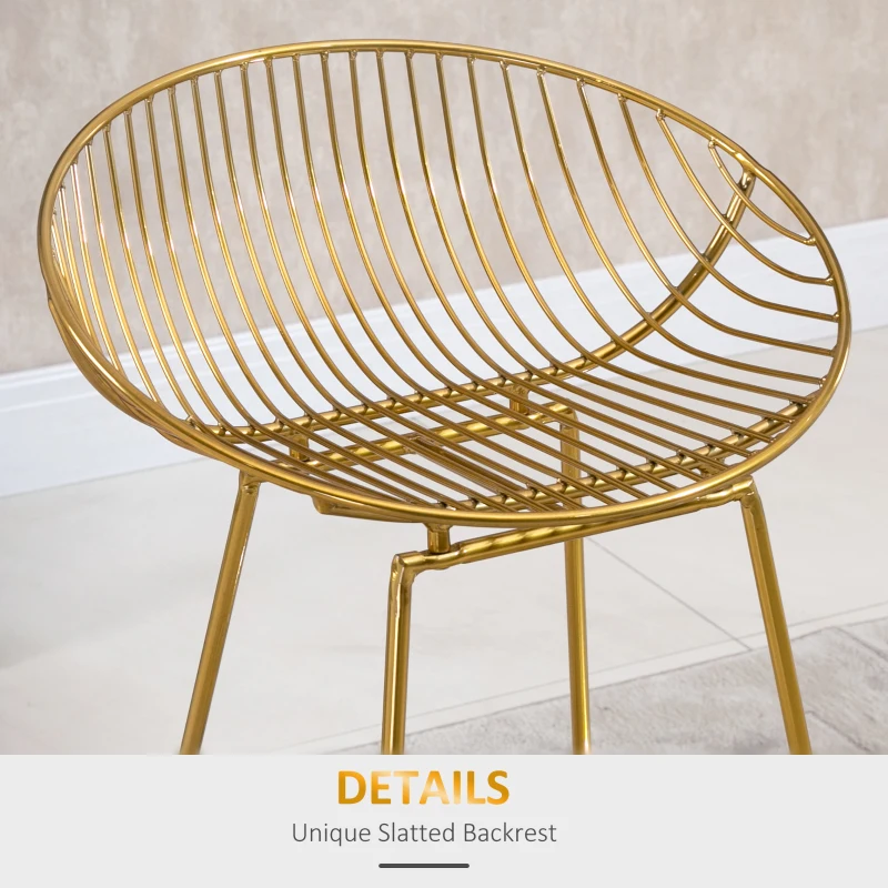 HOMCOM Modern Bar Stools Set of 2, Bar Height Barstools, 29.5" Seat Height Bar Chairs for Kitchen, Pub with Backrest and Footrest, Steel Frame, Gold