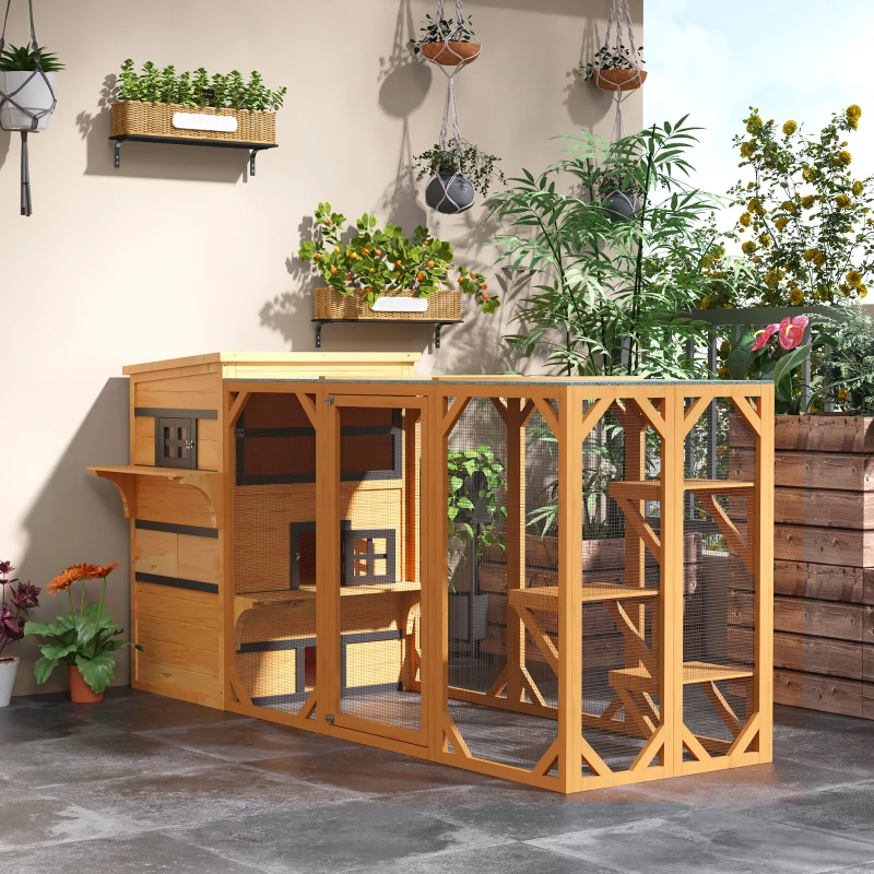 PawHut Outdoor Cat House, 3-Tier Kitty Shelter with 5 Escape Doors, Weather Resistant, Yellow & Black
