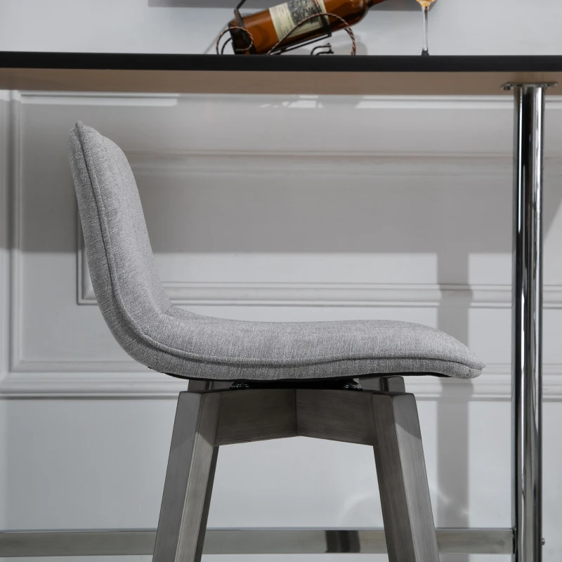 HOMCOM Swivel Bar Stools Set of 2, Counter Height Barstools Linen Fabric Padded Chair with 26.5" Seat Height and Footrest, Grey