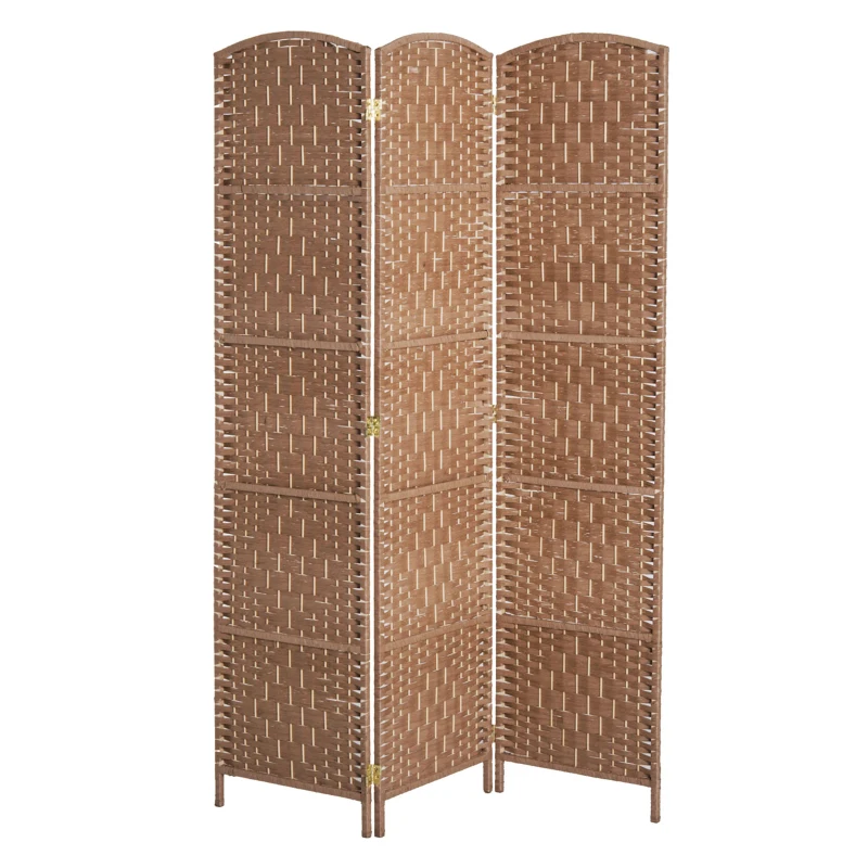 HOMCOM 6' Tall Wicker Weave 3 Panel Room Divider Wall Divider, Natural Wood